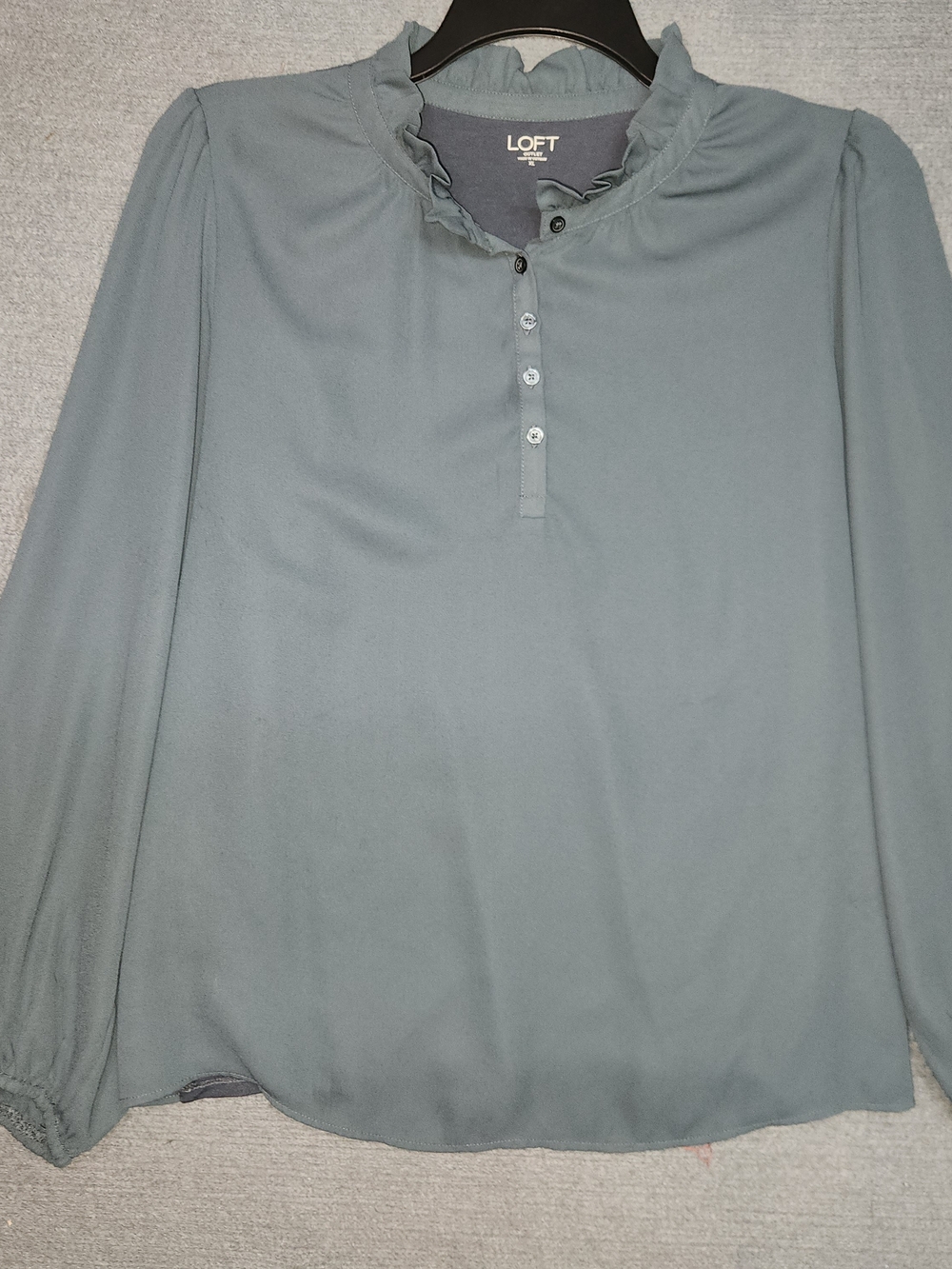 LOFT Slate-Green Ruffle Collar Button-Front Blouse #392